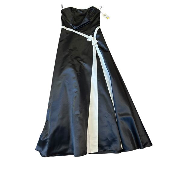 Vintage 80s NWT Jessica McClintock Gunne Sax Gown Midi Dress Black Satin Bow 9 - Picture 1 of 13
